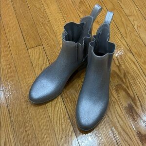 JCrew Mercantile Silver Glitter rain booties